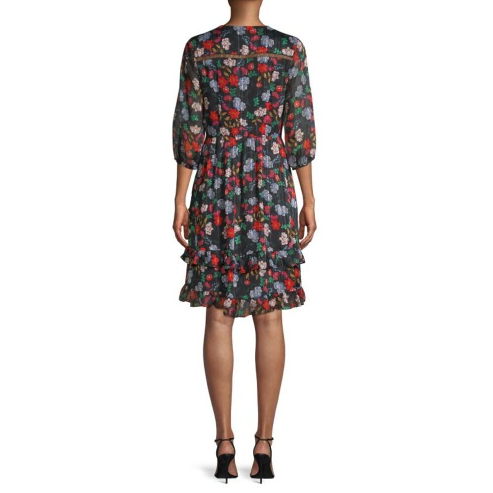 Nanette Lepore Floral-Print V-Neck Chiffon Dress size 2 Romantic Party EUC Flowy - Picture 2 of 12